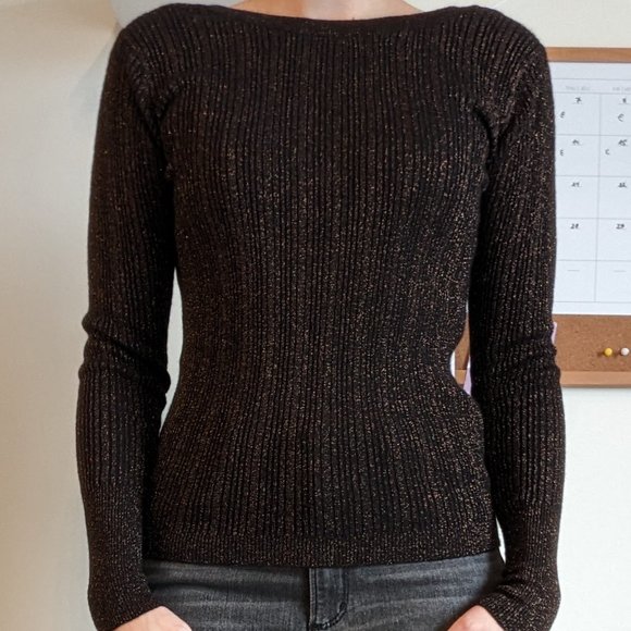 Wool blend black and gold metallic top Selected femme - Picture 1 of 6